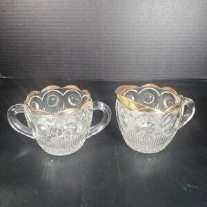 1950s Bartlett And Collins Manhattan Sugar And Creamer set Clear With Gold Trim